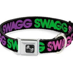 Dog Bone Seatbelt Buckle Collar - SWAGG Black/Hot Pink/Turquoise/Purple/Neon Green