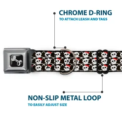 Dog Bone Seatbelt Buckle Collar - Skull w/Bow Black/White/Red