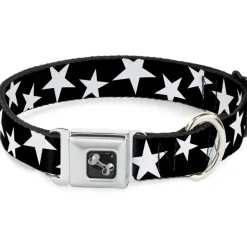 Dog Bone Seatbelt Buckle Collar - Multi Stars Black/White/Black/White Outline