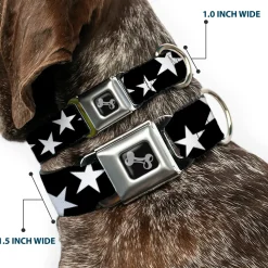 Dog Bone Seatbelt Buckle Collar - Multi Stars Black/White/Black/White Outline