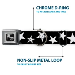 Dog Bone Seatbelt Buckle Collar - Multi Stars Black/White/Black/White Outline