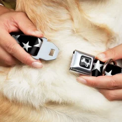 Dog Bone Seatbelt Buckle Collar - Multi Stars Black/White/Black/White Outline