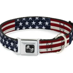 Dog Bone Seatbelt Buckle Collar - Americana Rustic Stars & Stripes