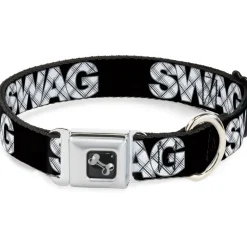 Dog Bone Seatbelt Buckle Collar - SWAG Black/Plaid X White/Gray