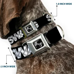 Dog Bone Seatbelt Buckle Collar - SWAG Black/Plaid X White/Gray
