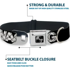Dog Bone Seatbelt Buckle Collar - SWAG Black/Plaid X White/Gray