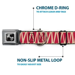 Dog Bone Seatbelt Buckle Collar - Zig Zag Doodle Tan/Red