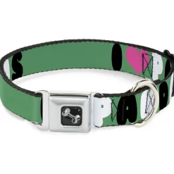 Dog Bone Seatbelt Buckle Collar - I "Heart" PANDAS Green/White/Black/Pink