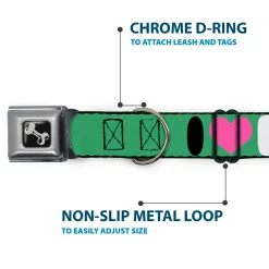 Dog Bone Seatbelt Buckle Collar - I "Heart" PANDAS Green/White/Black/Pink