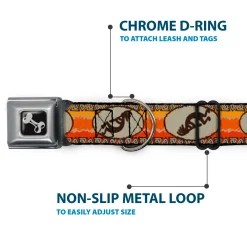 Dog Bone Seatbelt Buckle Collar - Kokopelli Icon/Western Tan/Brown/Reds