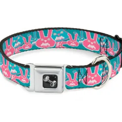 Dog Bone Seatbelt Buckle Collar - Angry Bunnies Turquoise/Pinks
