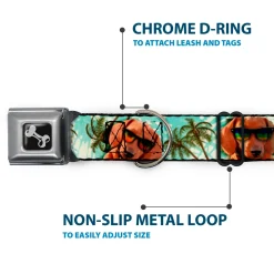 Dog Bone Seatbelt Buckle Collar - Dachshund in Shades w/Palm Trees