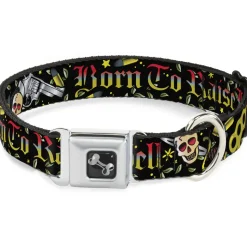 Dog Bone Seatbelt Buckle Collar - Born to Raise Hell Black