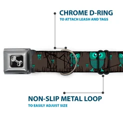 Dog Bone Seatbelt Buckle Collar - Owls in Trees Turquoise