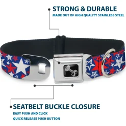 Dog Bone Seatbelt Buckle Collar - Stargazer Blue/White/Red