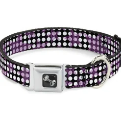 Dog Bone Seatbelt Buckle Collar - Eighties Stars1 Black/White/Fuchsia