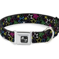 Dog Bone Seatbelt Buckle Collar - Sketch Stars Black/Multi Color