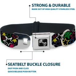 Dog Bone Seatbelt Buckle Collar - Sketch Stars Black/Multi Color