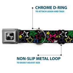 Dog Bone Seatbelt Buckle Collar - Sketch Stars Black/Multi Color