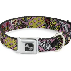 Dog Bone Seatbelt Buckle Collar - Born to Raise Hell Pink
