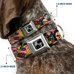 Dog Bone Seatbelt Buckle Collar - Born to Raise Hell Pink