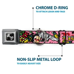Dog Bone Seatbelt Buckle Collar - Born to Raise Hell Pink