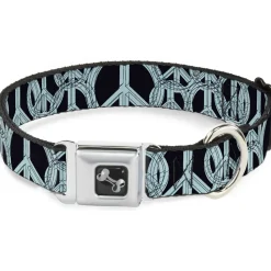 Dog Bone Seatbelt Buckle Collar - Peace Sketch Black/Baby Blue