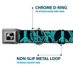 Dog Bone Seatbelt Buckle Collar - Peace Sketch Black/Baby Blue