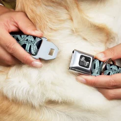 Dog Bone Seatbelt Buckle Collar - Peace Sketch Black/Baby Blue