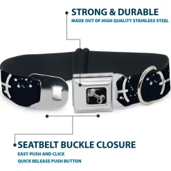 Dog Bone Seatbelt Buckle Collar - Zodiac Pisces Symbol/Constellations Black/White
