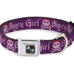 Dog Bone Seatbelt Buckle Collar - Angry Girl Purple/Pink