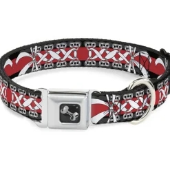 Dog Bone Seatbelt Buckle Collar - Corset Lace Up w/Bow Black/Red