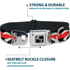 Dog Bone Seatbelt Buckle Collar - Corset Lace Up w/Bow Black/Red