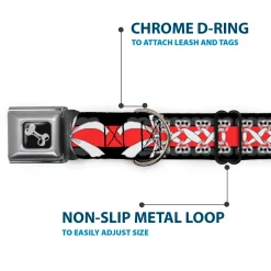 Dog Bone Seatbelt Buckle Collar - Corset Lace Up w/Bow Black/Red