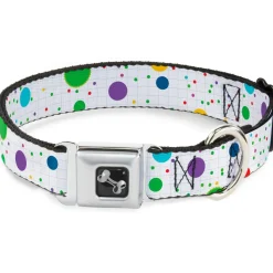 Dog Bone Seatbelt Buckle Collar - Dots/Grid2 White/Gray/Multi Color