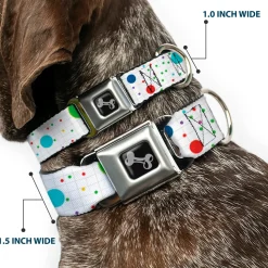 Dog Bone Seatbelt Buckle Collar - Dots/Grid2 White/Gray/Multi Color