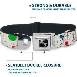 Dog Bone Seatbelt Buckle Collar - Dots/Grid2 White/Gray/Multi Color