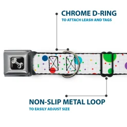 Dog Bone Seatbelt Buckle Collar - Dots/Grid2 White/Gray/Multi Color