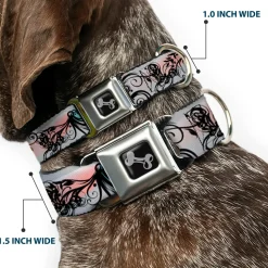Dog Bone Seatbelt Buckle Collar - Flowers w/Filigree Pink