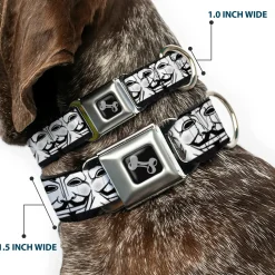 Dog Bone Seatbelt Buckle Collar - Anonymous Face CLOSE-UP Repeat White/Black/Gray