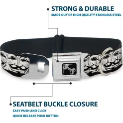 Dog Bone Seatbelt Buckle Collar - Anonymous Face CLOSE-UP Repeat White/Black/Gray