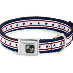 Dog Bone Seatbelt Buckle Collar - Americana Stars & Stripes 6 Blue/White/Red