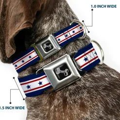 Dog Bone Seatbelt Buckle Collar - Americana Stars & Stripes 6 Blue/White/Red
