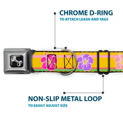 Dog Bone Seatbelt Buckle Collar - Hibiscus w/Stripes Gold/Multi Pastel