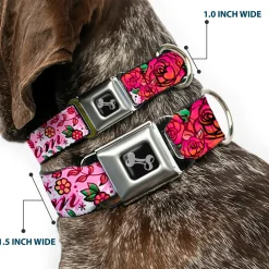 Dog Bone Seatbelt Buckle Collar - Born to Blossom Pink