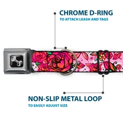Dog Bone Seatbelt Buckle Collar - Born to Blossom Pink