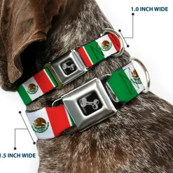 Dog Bone Seatbelt Buckle Collar - Mexico Flags