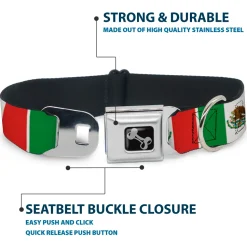 Dog Bone Seatbelt Buckle Collar - Mexico Flags