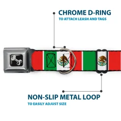 Dog Bone Seatbelt Buckle Collar - Mexico Flags