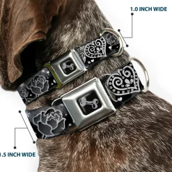 Dog Bone Seatbelt Buckle Collar - Love Love Black/White